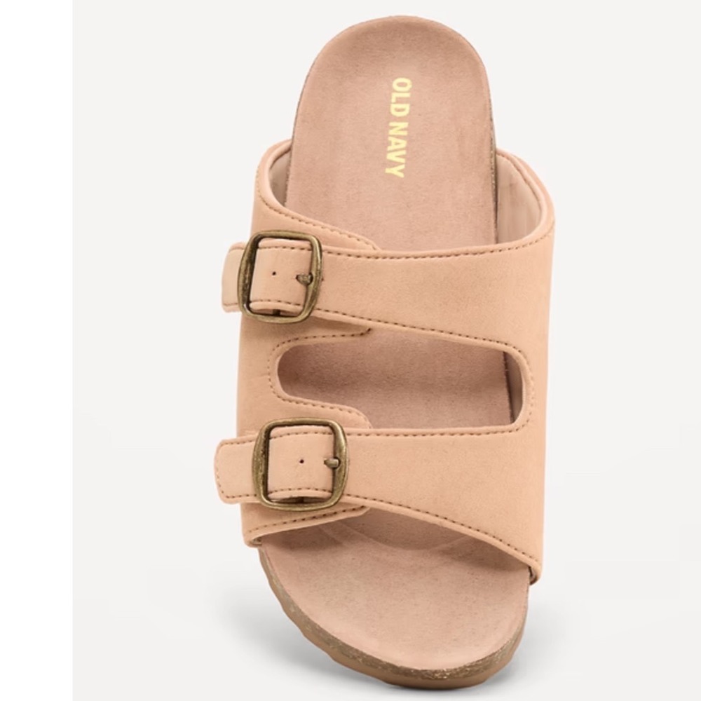 Old Navy Kids Tan Faux Suede Double Strap Buckle Slide Sandals Size 1Y NEW